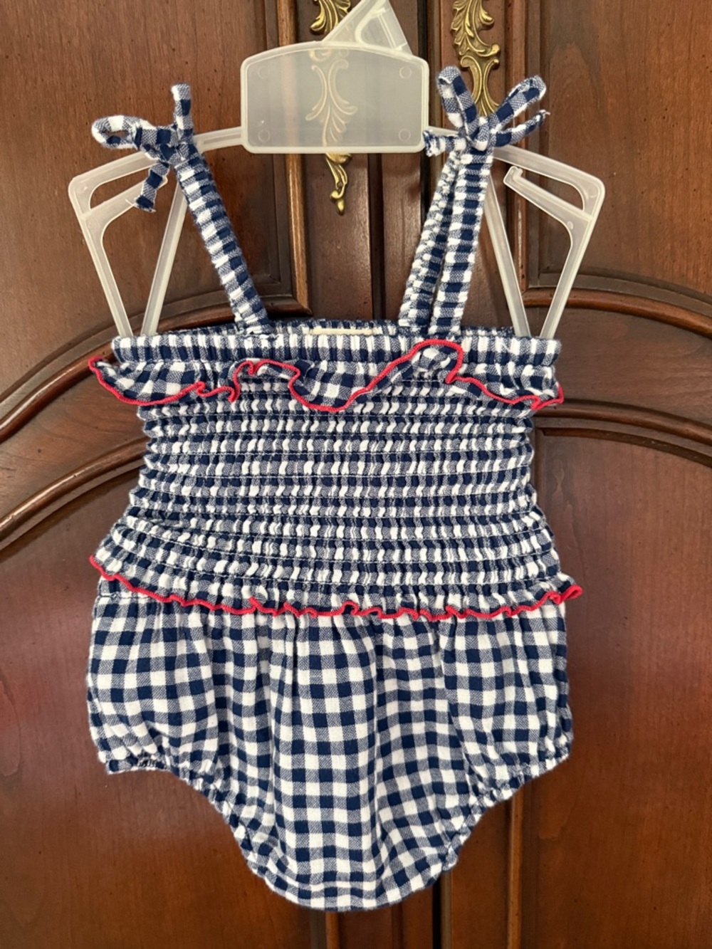 Tullabee Smocked Gingham 2 Piece Set 6-12M Navy Patriotic Baby Girl Boutique